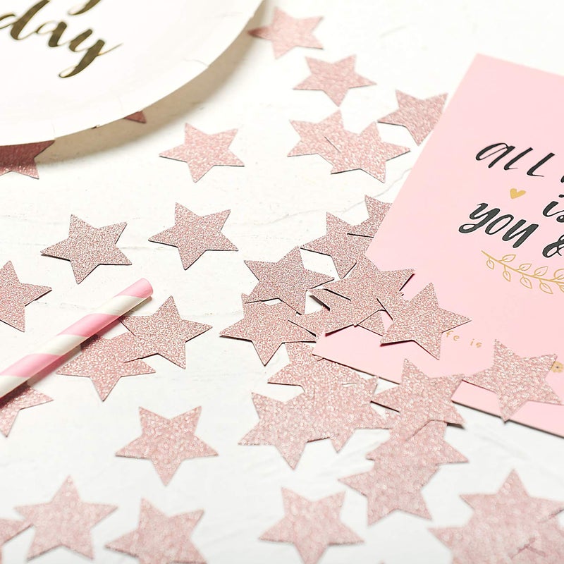 MOWO Glitter Star Confetti for Table Wedding Birthday Party Decoration  1.2 inch in Diameter (rose gold glitter 200pc) - Image 3